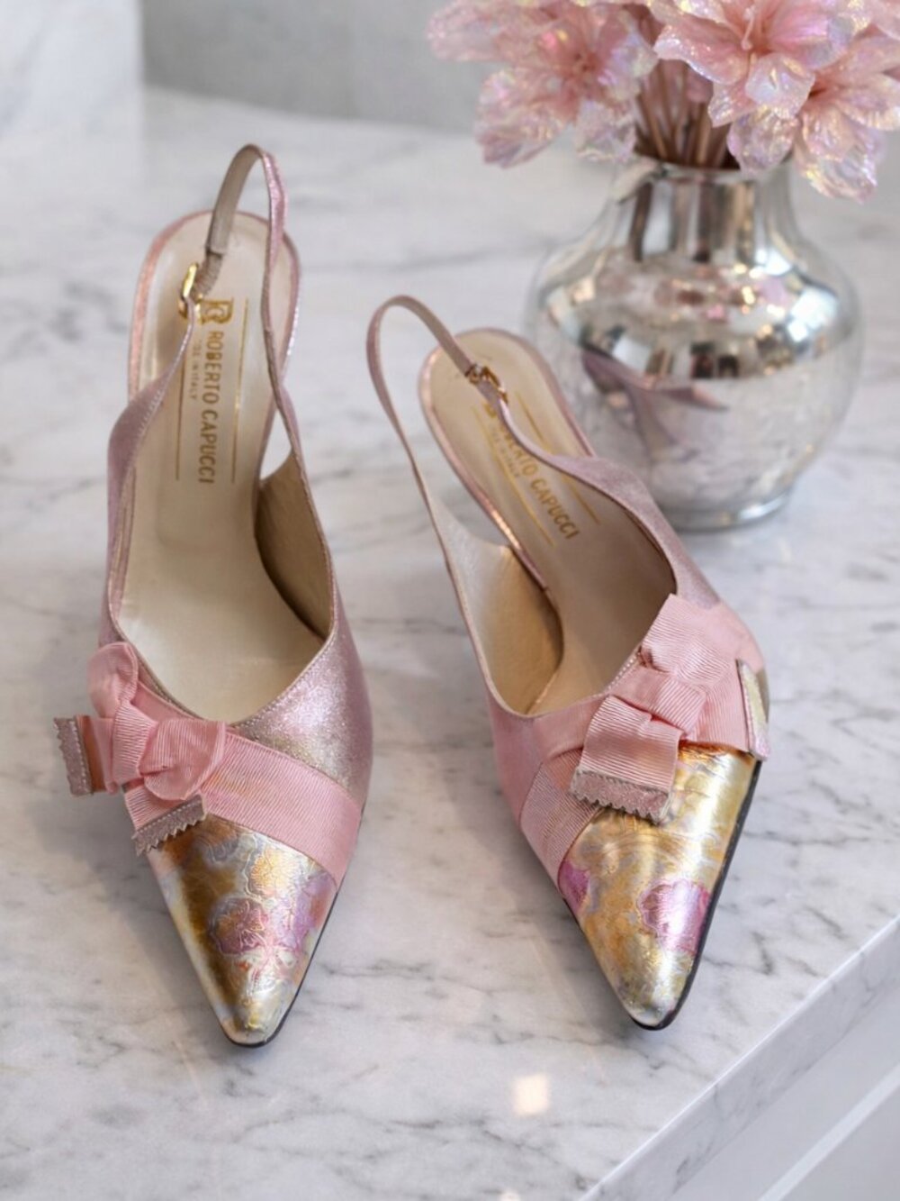 Roberto Capucci Vintage Metallic Pink Kitten Heels Size 8.5B - Picture 1 of 16